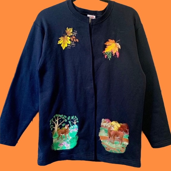 Vintage Embroidered Fall Leaves Scenery Cardigan - Picture 1 of 3